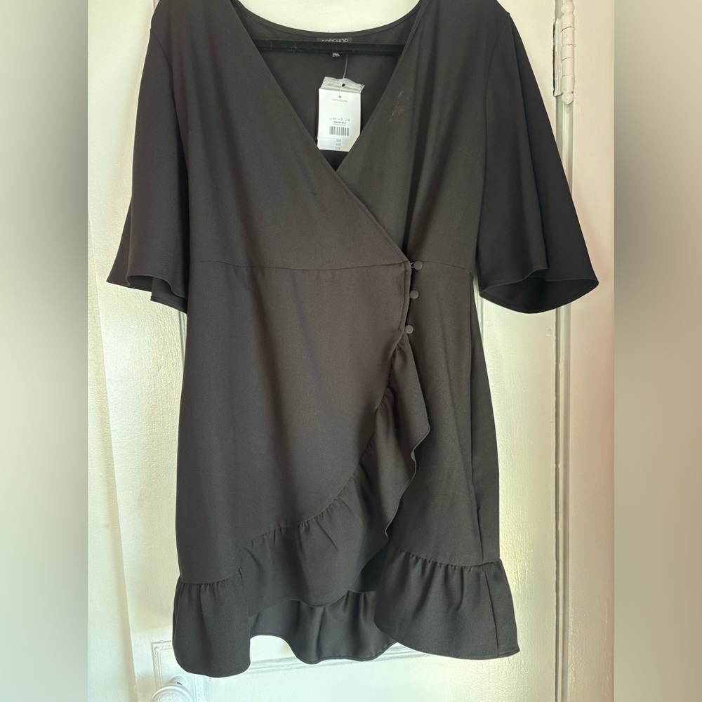 Topshop Black Wrap Ruffle Dress NWT Size 12